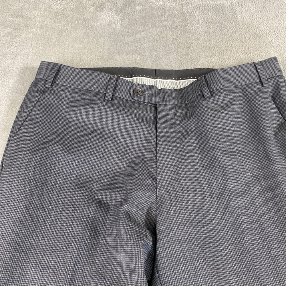 John Varvatos Dress Pants Men 36 Grey Houndstooth Wool Blend Flat Front Trousers - Picture 9 of 11